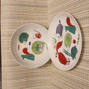 Rare Arabia Findland 60s collectible bowl & saucer vintage Noah's Ark pattern
